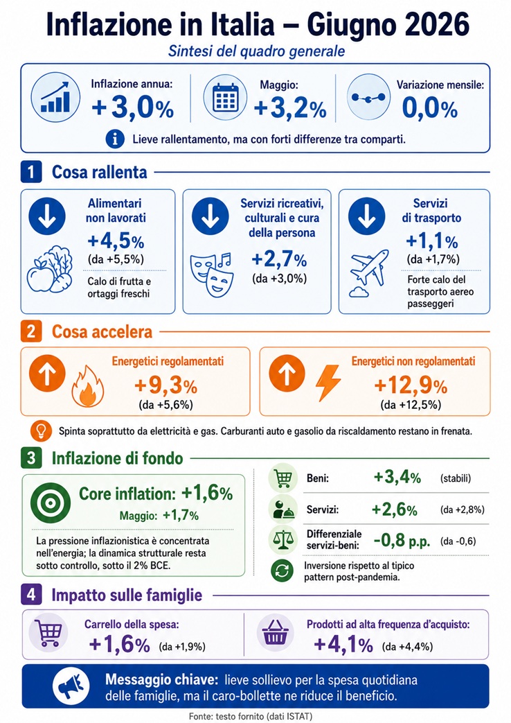 Inflazione Italia giugno 2026